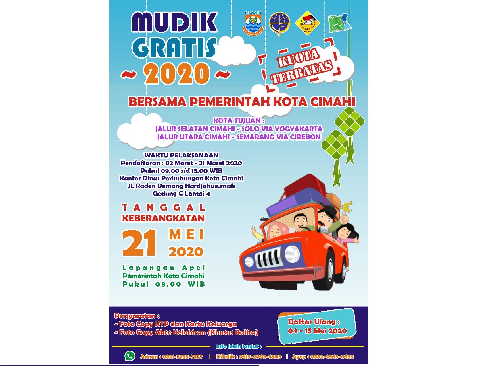 Hari Ini Pendaftaran Mudik Gratis Lebaran 2020 dari Pemkot Cimahi, Ini Lokasi dan Syarat-syaratnya