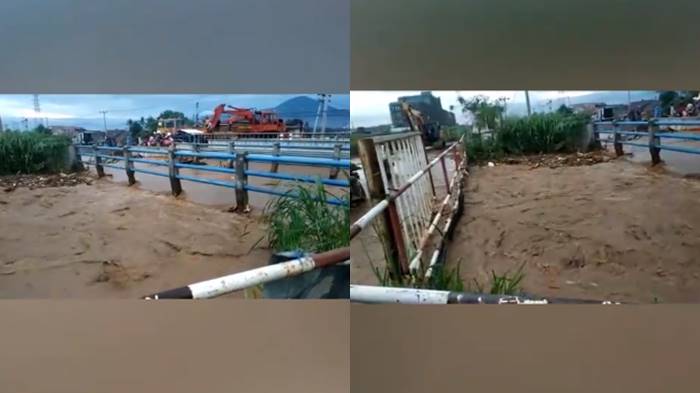 Beredar Video Sungai Cikeruh di Rancasepat Meluap Rendam Jembatan, Netizen Mengeluh Kereta Terlambat