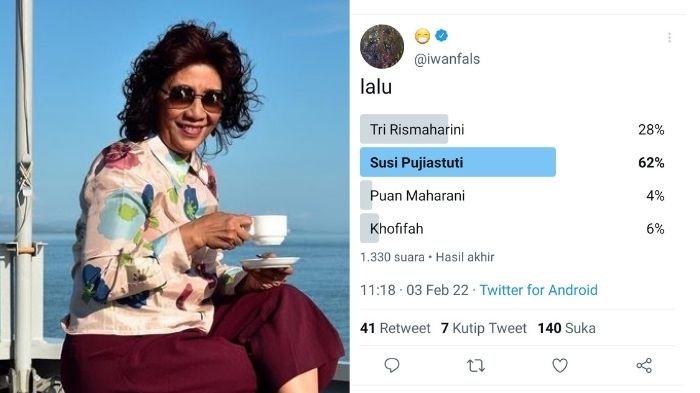 Susi Pudjiastuti Menang Jika Pilpres Hari Ini, Reaksinya Tak Terduga Lihat Hasil Polling Iwan Fals