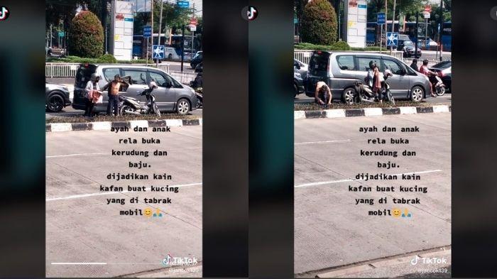 VIRAL Aksi Heroik Ayah dan Anak Rela Lepas Kerudung untuk Jadi 'Kain Kafan' buat Kucing