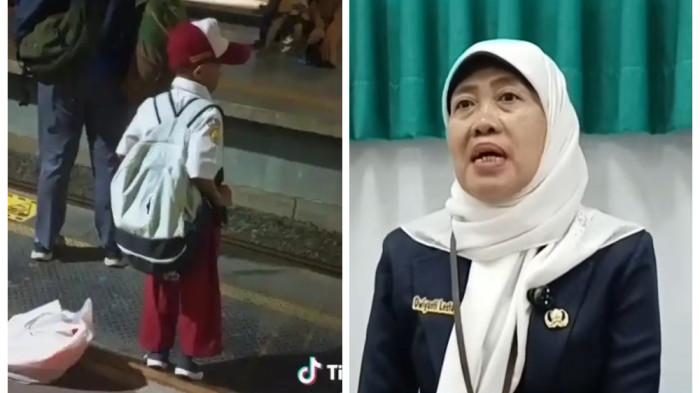 BERPISAH DENGAN GIBRAN - Hafithar Hasan (8), siswa Kelas I SDN Klender 04, Jakarta Timur viral karena naik KRL sendirian dari Tangerang ke Klender. Hafithar Hasan (8) tersebut kini menumpang pada rumah temannya bernama Gibran yang masih berada di wilayah Kecamatan Duren Sawit. (Akun TikTok @mujisambo/TribunJakarta/Bima Putra)