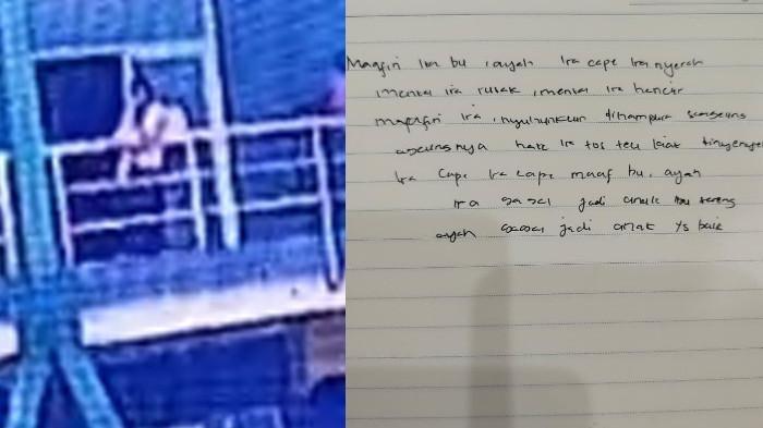 MAHASISWA UNPAK BOGOR JATUH - CCTV mahasiswi Unpak Bogor jatuh (KIRI). Surat yang ditulis mahasiswi Unpak (KANAN). Mahasiswi Unpak Bogor Minta maaf ke Ibu Sebelum Jatuh dari Lantai 3