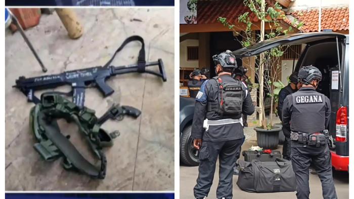 DIDUGA SENJATA API- Benda diduga senjata api (senpi) ditemukan di sekitar lokasi ledakan di SMAN 72 Jakarta di wilayah Kelapa Gading, Jakarta Utara, Jumat (7/11/2025) siang.  Tim Gegana Korps Brimob Polri diterjunkan ke lokasi ledakan di Masjid SMAN 72 Jakarta, Kelapa Gading, Jakarta Utara, Jumat (7/11/2025).