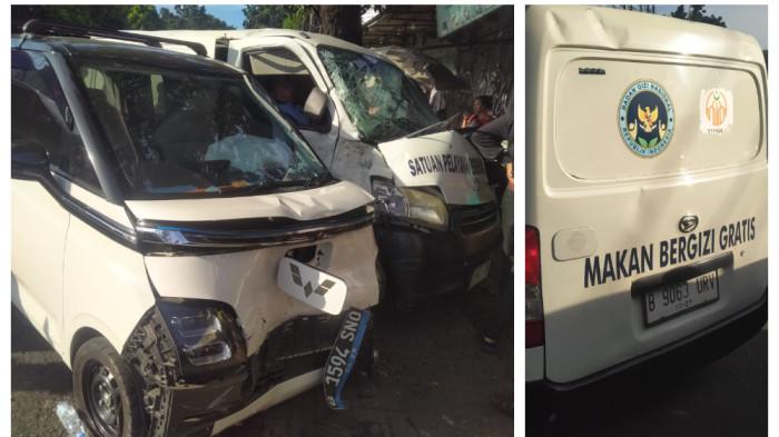 KECELAKAAN HARI INI - Insiden kecelakaan hari ini di Jalan Pasar Minggu, tabrakan mobil listrik dengan van BGN pada Jumat (10/4/2026) pagi.