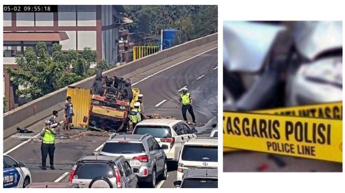 KECELAKAAN HARI INI - Peristiwa kecelakaan hari ini di Jakarta Utara, truk boks pecah ban lalu terguling pada Sabtu (2/5/2026).