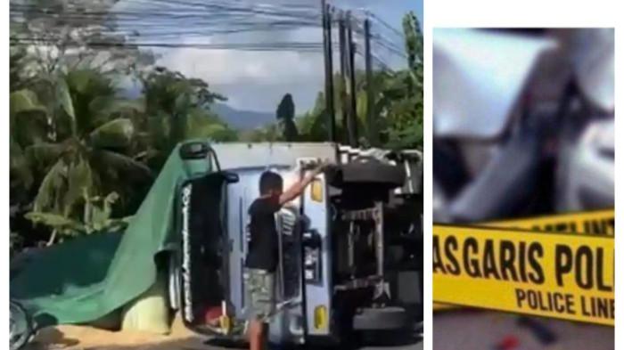 KECELAKAAN HARI INI - Truk bermuatan gabah mengalami out of control (OC) di Jalan Lintas Barat (Jalinbar), tepatnya di Desa Wiyono, Kecamatan Gedong Tataan, Kabupaten Pesawaran, Lampung,Minggu (14/6/2026) pagi.