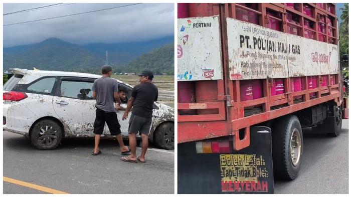 KECELAKAAN HARI INI - Mobil Honda Mobilio yang berisi satu keluarga terjun ke sawah di Polewali Mandar, Sulawesi Barat, Senin (18/5/2026).  Truk yang digunakan untuk menarik mobil Honda Mobilio yang terjun ke sawah.