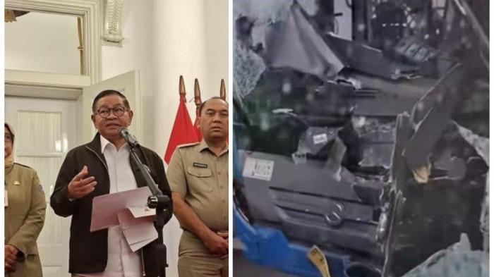 KECELAKAAN TRANSJAKARTA - Gubernur DKI Jakarta Pramono Anung memastikan bakal memberikan sanksi kepada operator Transjakarta yang alami kecelakaan di Koridor 13 ‘jalur langit’ Cipulir, Jakarta Selatan pada Senin (23/2/2026) kemarin.