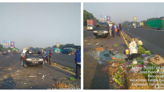 Kecelakaan Hari Ini di Tol Bitung: Pecah Ban, Mobil Muatan Sayur Mayur 'Berakrobat' 180 Derajat