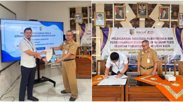 PT Asuransi Kredit Indonesia (Askrindo) Branch Office Semarang melakukan penandatanganan kerja sama Asuransi Mikro Bahari bersama Pemerintah Daerah Kabupaten Demak, Provinsi Jawa Tengah