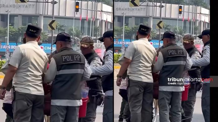 VIRAL TERTIBKAN PEDAGANG - Tangkap layar video viral yang memperlihatkan petugas Satpol PP saat menertibkan pedagang es krim yang berjualan di area CFD, Minggu (24/5/2026) pagi.