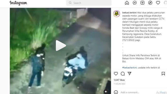 VIRAL Sejoli di Bekasi Diduga Maling Motor, Pria Mengawasi Situasi dan Si Wanita yang Eksekusi