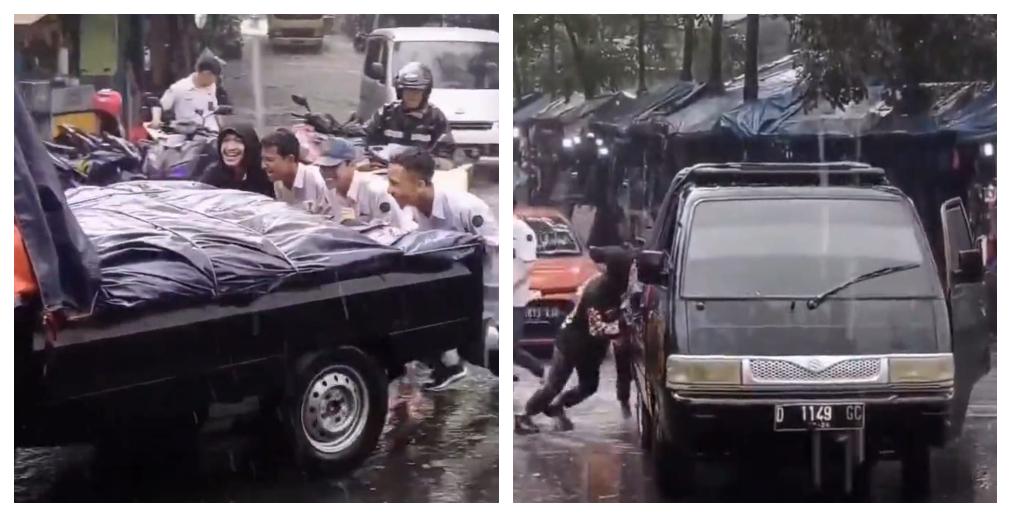 Aksi-kelima-anak-SMA-membantu-mendorong-mobil-bak-yang-mogok-saat-hujan-deras.jpg