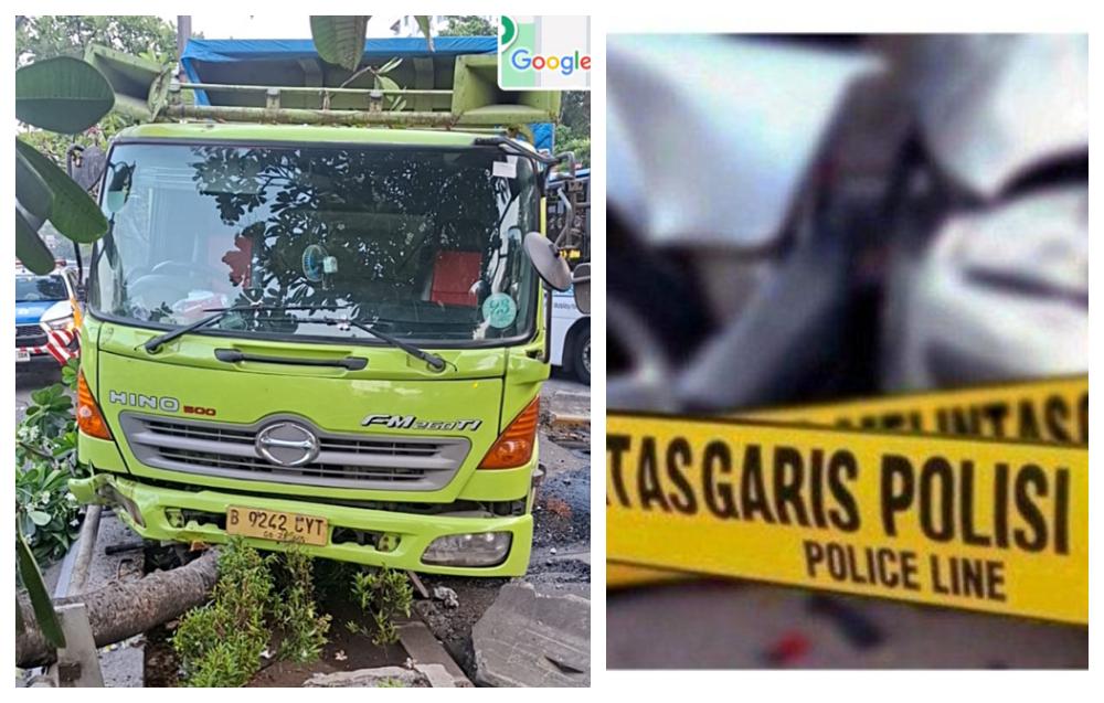 Kecelakaan Hari Ini di Jalan Gatot Subroto, Truk Tabrak Pembatas Tol, Tanaman Tumbang - Tribunjakarta.com