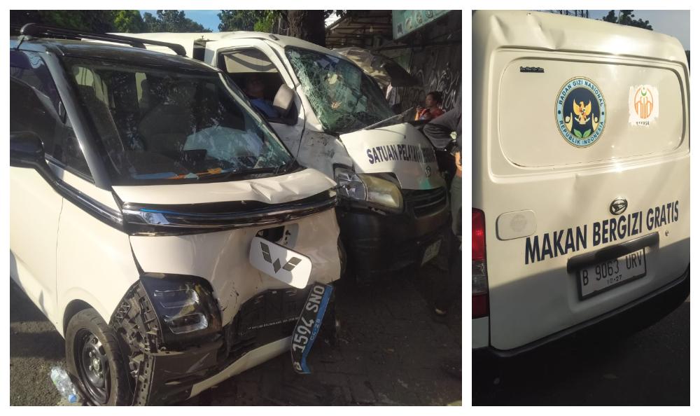 Kecelakaan Hari Ini di Pasar Minggu, Tabrakan Mobil Listrik dengan Van BGN, Kondisi Ringsek