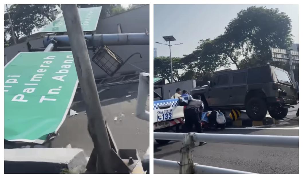 Kecelakaan Hari Ini di Tol Dalam Kota: Mobil Dinas TNI Tabrak Tiang Rambu di Depan DPR RI - Tribunjakarta.com