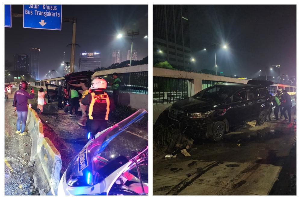 Kecelakaan di Depan Gedung DPR RI, Mobil Oleng Hantam Separator, Korban Dibawa ke RS - Tribunjakarta.com
