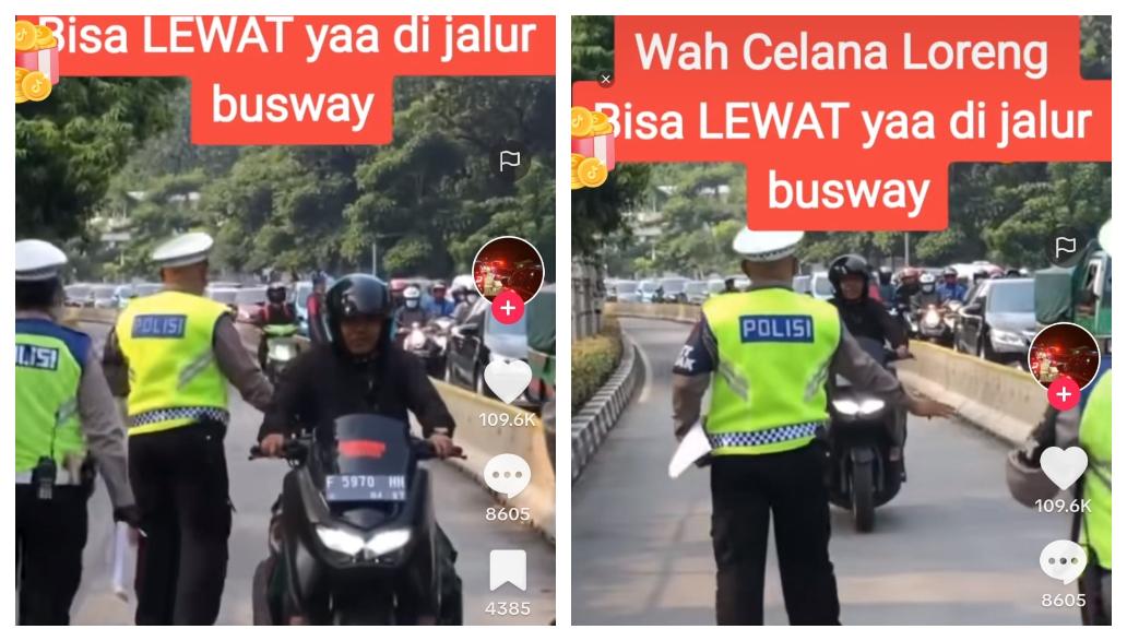 Viral Polisi Gelar Razia di Jalur Busway Tapi Tak Tilang Pemotor Bercelana Loreng