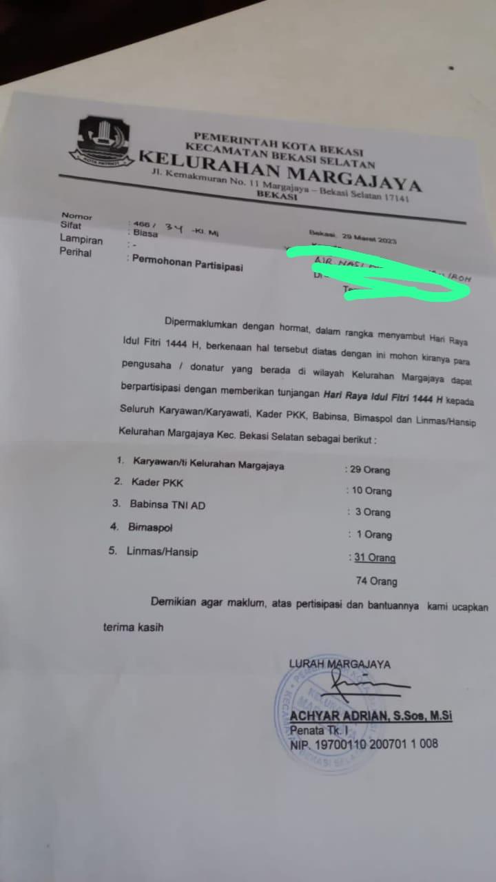 Lurah Margajaya Bekasi Minta THR Lebaran ke Pengusaha, Camat Bekasi Selatan: Sudah Saya Tegur