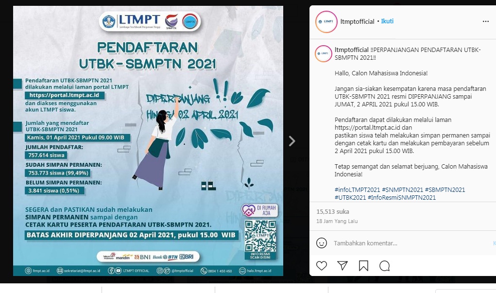 Pendaftaran UTBK-SBMPTN 2021 Diperpanjang hingga Hari Ini, Perhatikan Hal Berikut saat Daftar