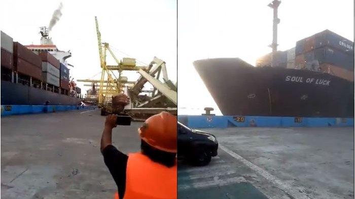 Video Kapal MV Soul of Luck Tabrak Crane dan Kapal Lain di Semarang, Timpa Truck Kontainer