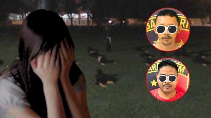 Ilustrasi wanita korban pelecehan dan dua pelaku asusila yang merupakan guru silat yang sudah diamankan polisi berlatar belajar silat.
