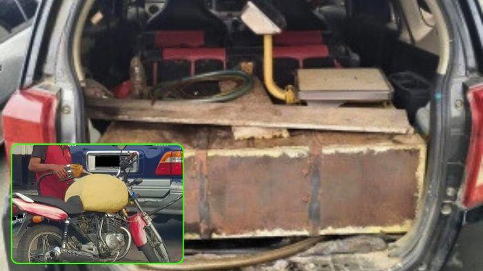 Sepeda motor dan mobil bertangki modifikasi untuk melangsir BBM