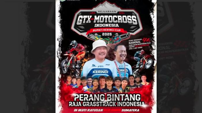Ajang balap bergengsi tingkat nasional bertajuk Kejuaraan GTX-Motocross Indonesia Bupati Kerinci Cup 2025 siap digelar di Sirkuit Permanen Lahar Dingin, Desa Sungai Rumpun, Kecamatan Gunung Tujuh, Kabupaten Kerinci, Provinsi Jambi.