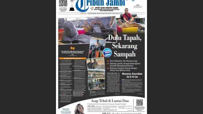 Tribun Jambi edisi 24 November 2025 tentang ikan Tapah di Sungai Batanghari Jambi dan pencemaran sungai.
