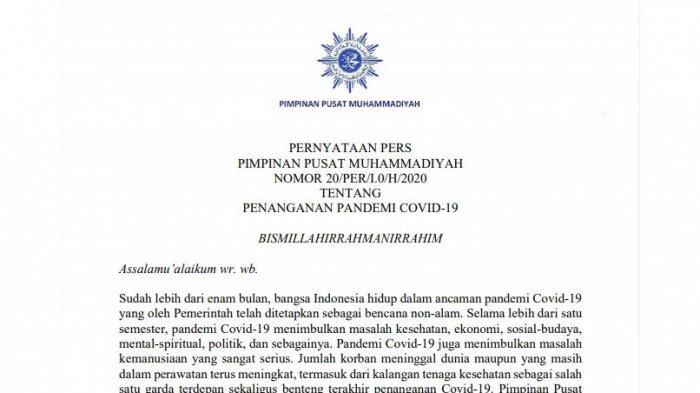 Isi Pernyataan PP Muhammadiyah Minta Pilkada 2020 Ditunda