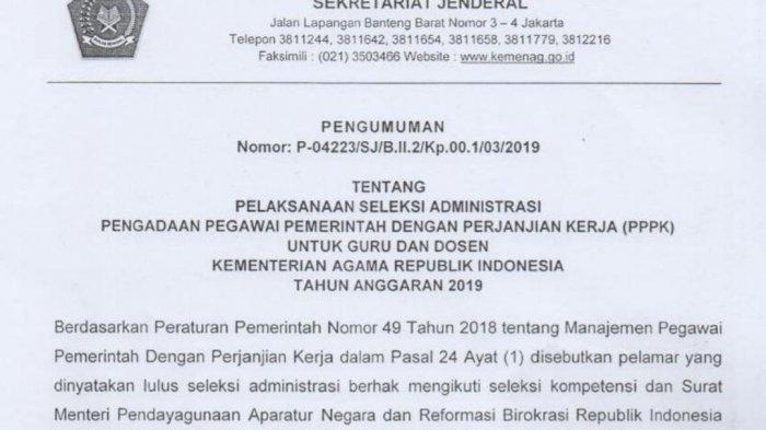 Seleksi Pegawai PPPK di Lingkup Kemenag Dilanjutkan, 8-28 Maret Masuk Tahapan Seleksi Administrasi