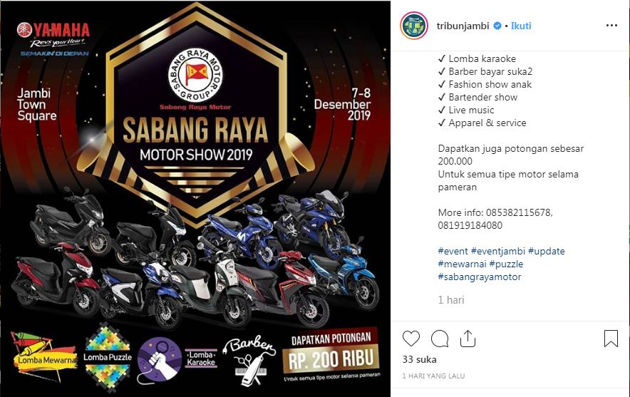 Sabang Raya Motor Show 2019 Akan Pamerkan Semua Motor Yamaha, Catat Tanggalnya