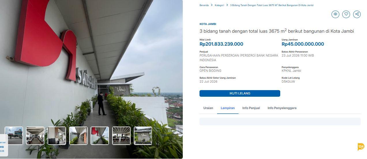 Lelang Terbuka Tanah dan Bangunan Swiss-Belhotel Jambi, Total 3 Bidang Tanah - Tribunjambi.com