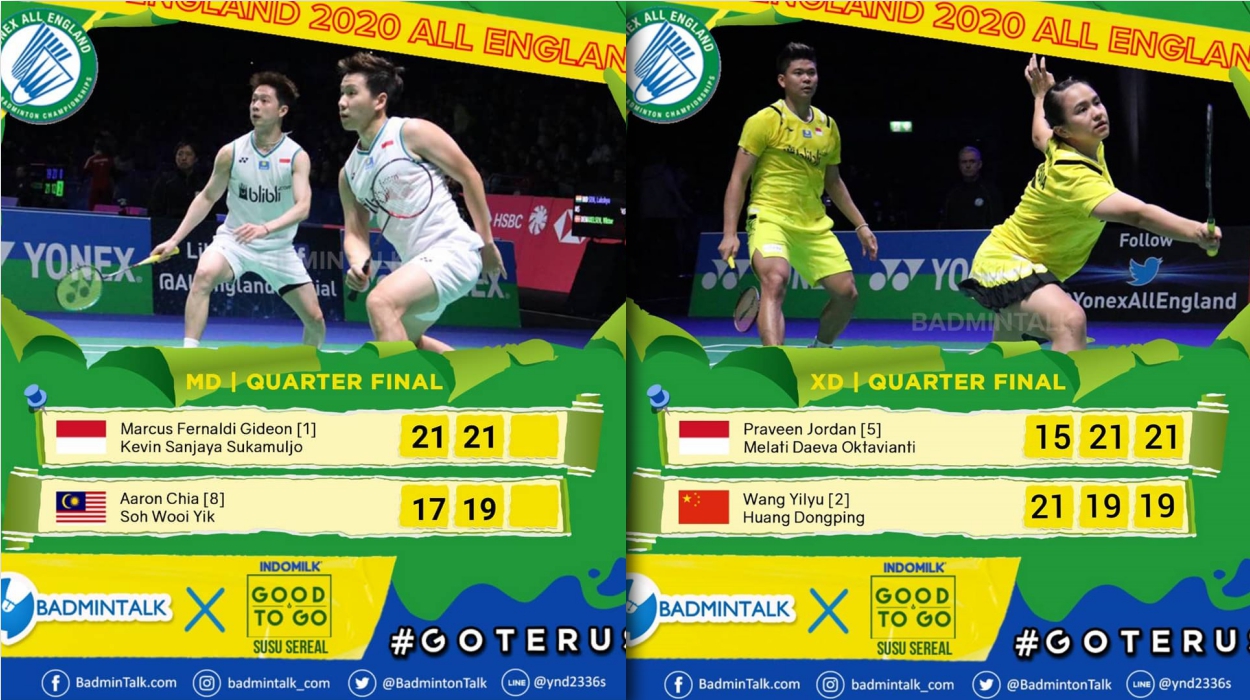 Jadwal Semifinal All England 2020 - Tersisa Marcus/Kevin & Praveen/Melati
