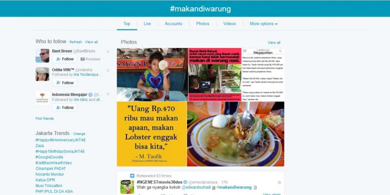 Netizen Sindir Taufik yang Enggan Makan di Warteg