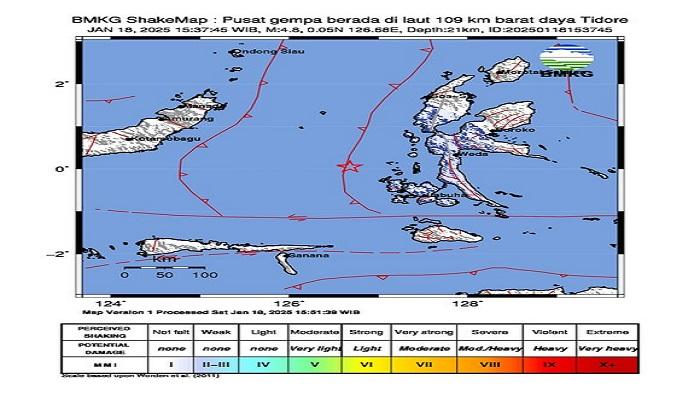 Update Gempa Hari Ini di Tidore Maluku Utara Terasa Hingga Ternate, Ini Data BMKG