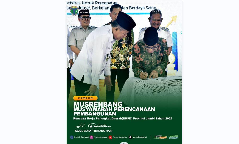 Wakil Bupati Batnghari Hadiri Musrembang RKPD di Bappeda Provinsi Jambi