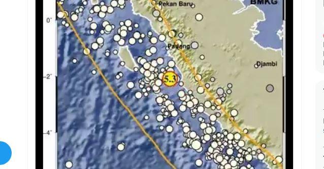 Gempa Bermagnitudo 5,3 Guncang Pesisir Selatan Sumbar Pada Rabu Sore