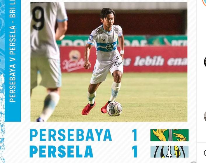 Skor Sementara Babak Pertama Persebaya 1 - 1 Persela, Gol Persebaya Dicetak Ricky Kambuaya