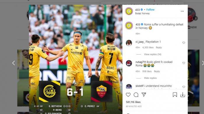 AS Eoma Dikalahkan 1-6 oleh Bodo/Glimt, Kekalahan Paling Memalukan