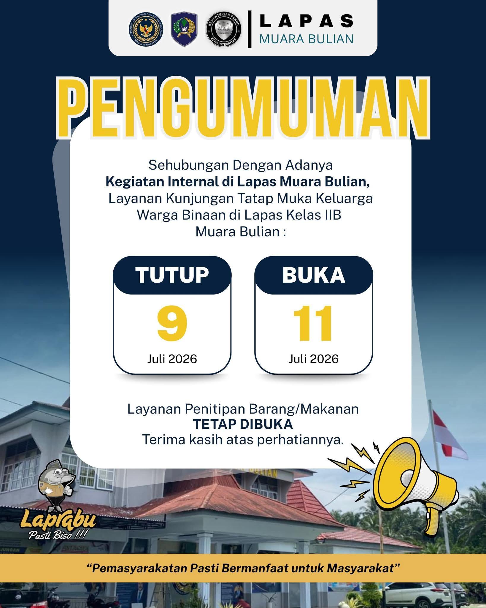 Kunjungan Tatap Muka di Lapas Muara Bulian Tutup Sementara Hari Ini - Tribunjambi.com
