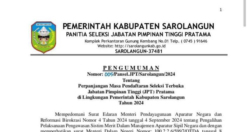 Lelang Jabatan Eselon II di Pemkab Sarolangun Tuai Protes dari Peserta