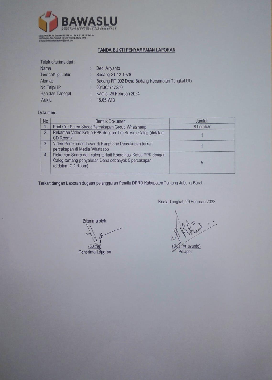 Oknum PPK di Tanjab Barat Diduga Jadi Timses Caleg, Bukti Rekaman dan Pesan Beredar