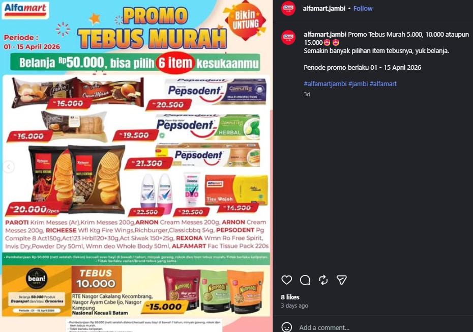 Promo Tebus Murah Alfamart Jambi, Belanja Rp50 Ribu Bisa Dapat 6 Item Favorit
