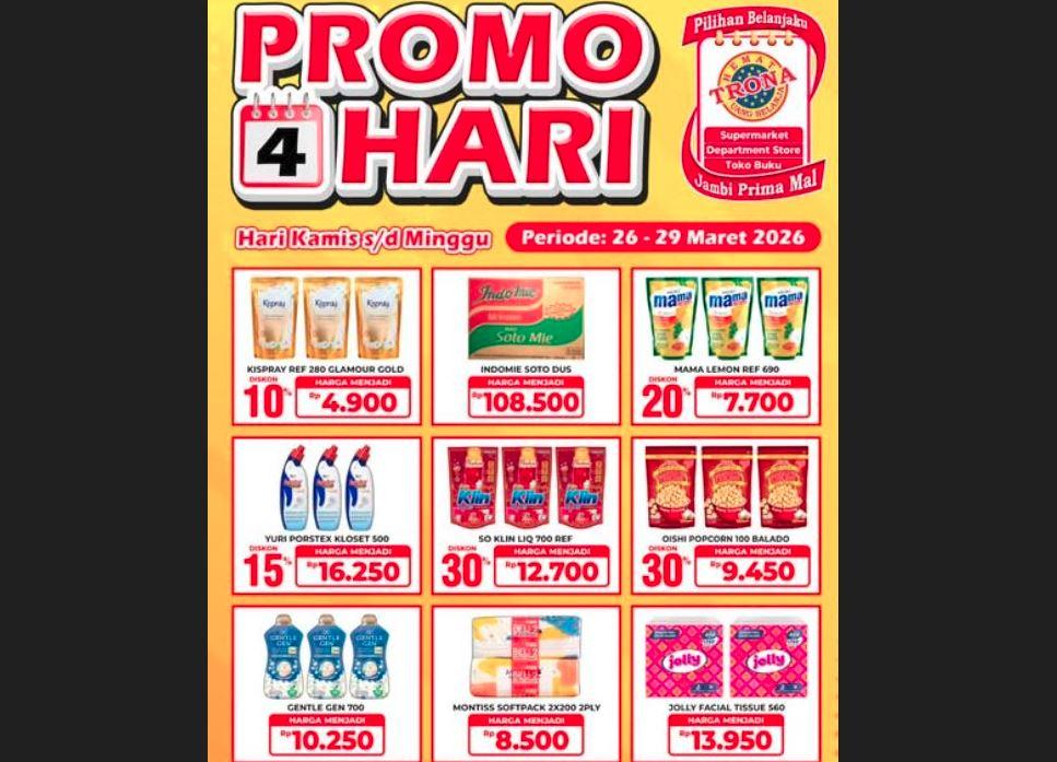 Promo Trona Jambi Terbaru, Promo 4 Hari untuk Produk Kebutuhan Rumah Tangga