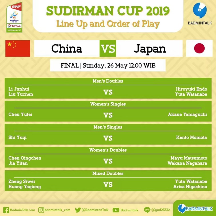 FINAL Piala Sudirman 2019, Berkut Cara Live Streaming Nonton di HP antara China vs Jepang Siang Ini