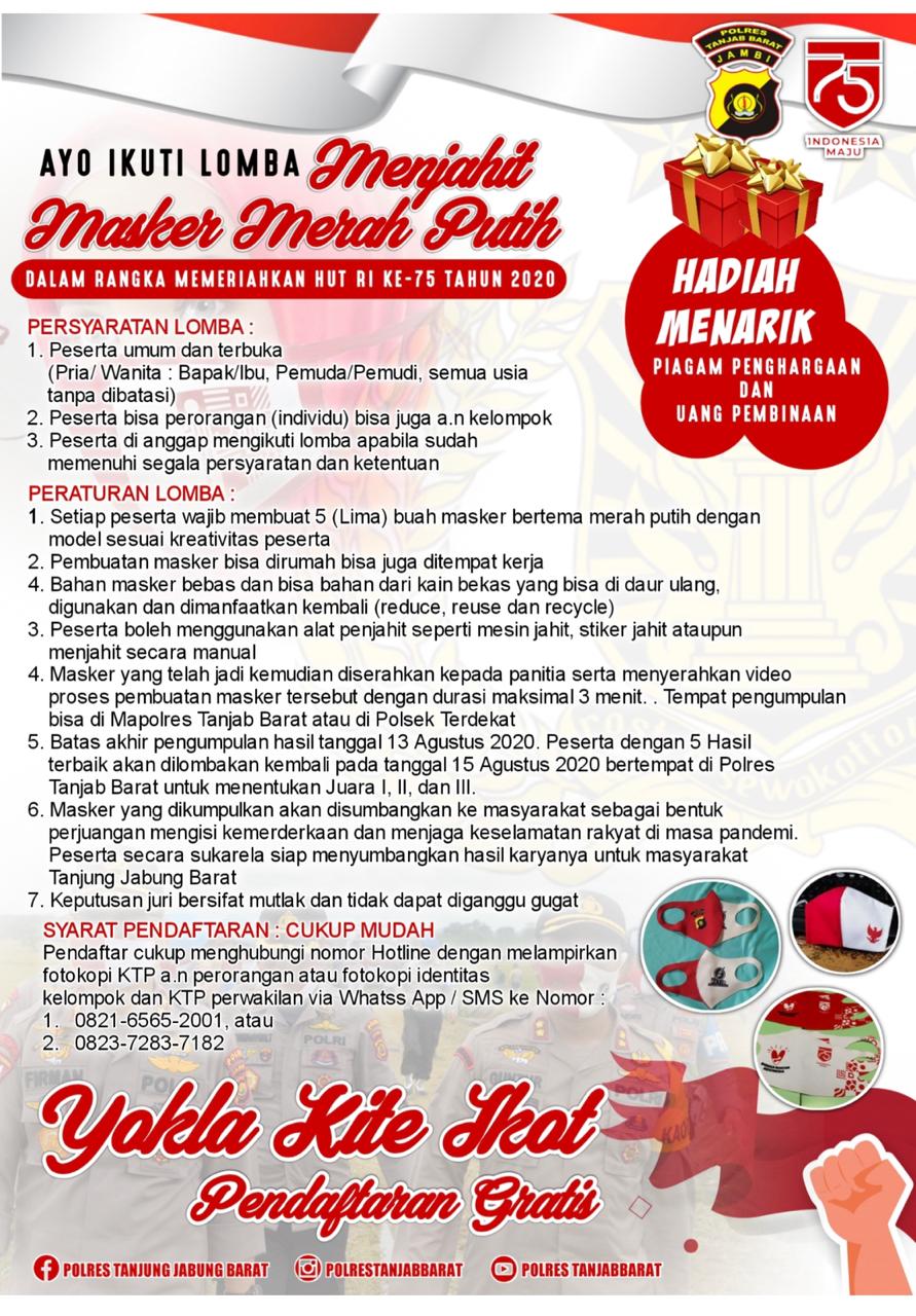 Polres Tanjabbar Ajak Warga Jadi Pejuang Saat Pandemi Covid-19, Buka Lomba Jahit Masker Merah Putih