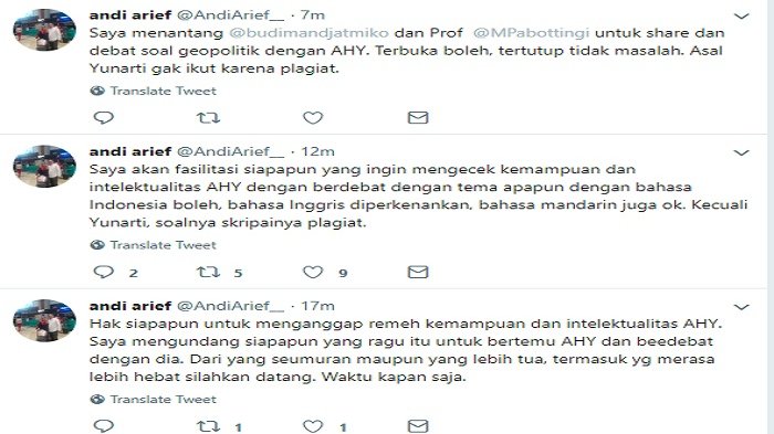 Inilah Tantangan Andi Arief ke Budiman Sudjatmiko dan Mochtar Pabottinggi untuk Debat Soal AHY