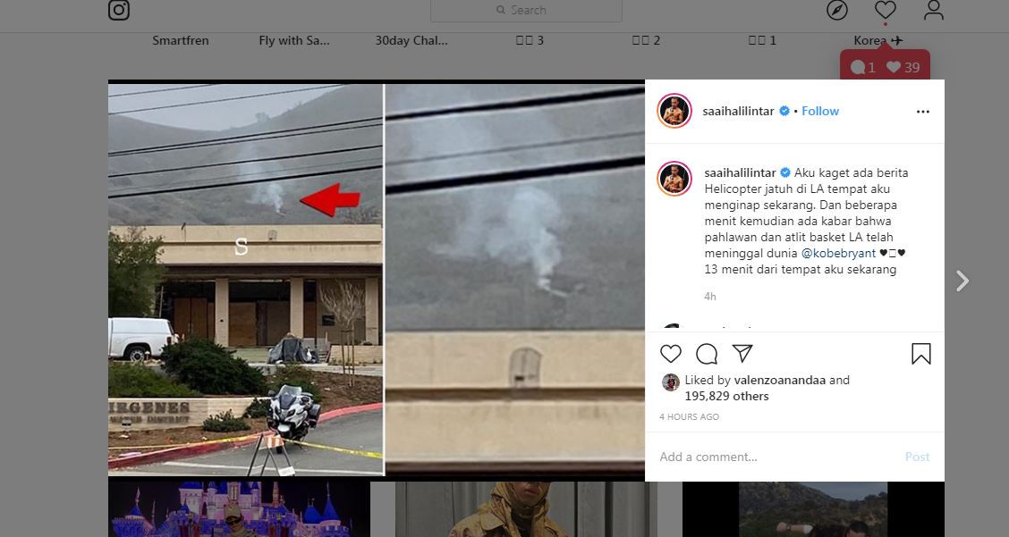 Adik Youtober Atta Halilintar Lihat Kepulan Asap Helikopter Kobe Bryant Jatuh, Postingan Saaih