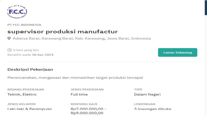 Lowongan Kerja Terbaru 10 Maret 2021 Lengkap dengan Informasi Gaji
